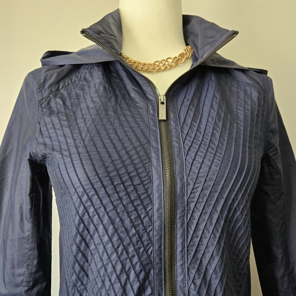 ZAC POSEN Designer Navy Blue Fit And Flare Lightweight Jacket With Hood. XS - Picture 4 of 14